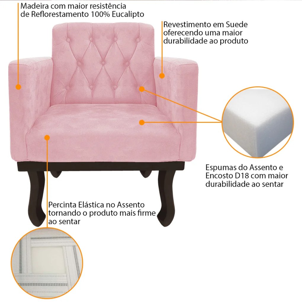 kit 02 Poltronas Classic Pés Luís XV Suede Rosa Bebê - ADJ Decor