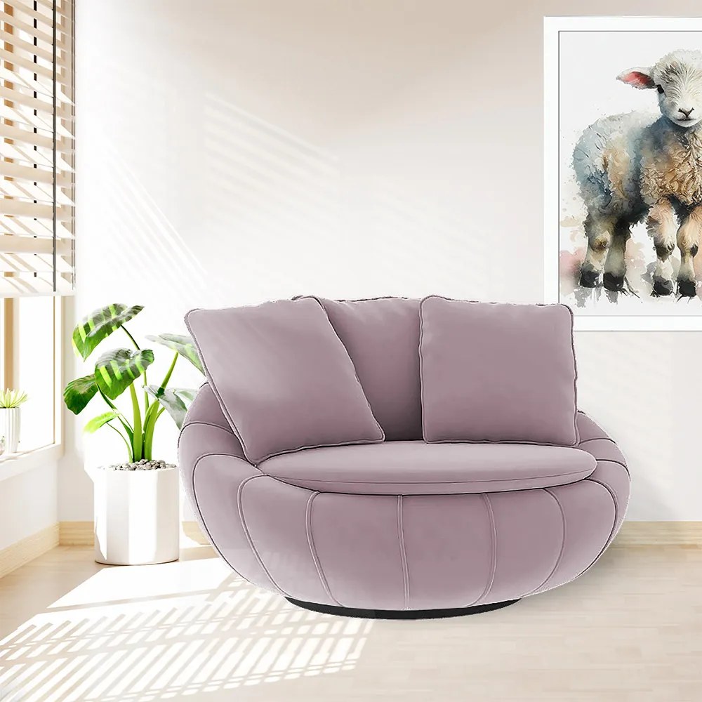 Poltrona Decorativa Redonda Giratória Glória Veludo Rosê - Sheep Estofados - Veludo Rosê