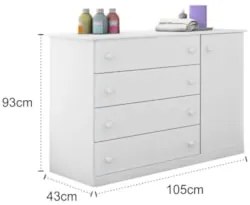 Cômoda Infantil 01 Porta e 04 Gavetas Serena Z39 Branco - Mpozenato