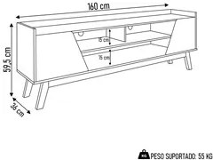 Rack Bancada para TV 65 Pol 160cm Titan B02 Preto Fosco/Naturalle - Mp