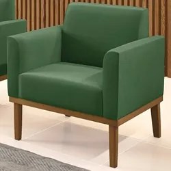 Poltrona Decorativa Base Madeira Castanho Maressa Suede Verde - Ibiza