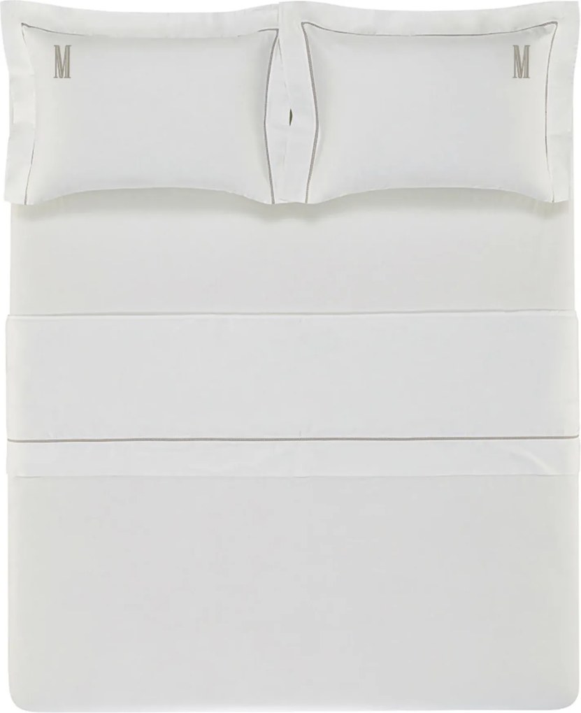 Jogo de Cama Trussardi Portello Cetim 300 Fios Branco e Legno - King  King