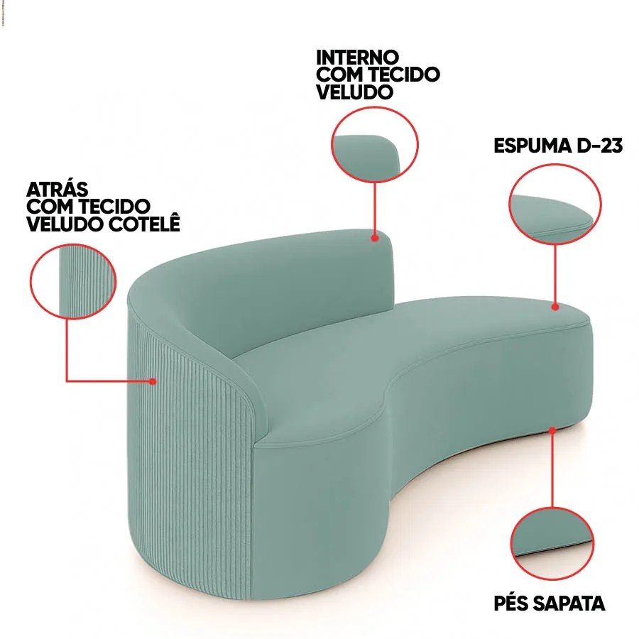 Sofá 4 Lugares Orgânico 220 cm Morgan Veludo/Cotelê D03 - D'Rossi - Menta