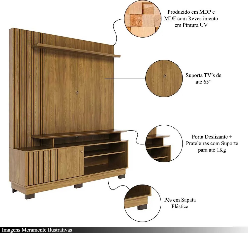 Home Theater Homero MDP 2 Prateleiras até 65 Cumaru G97 - Gran Belo