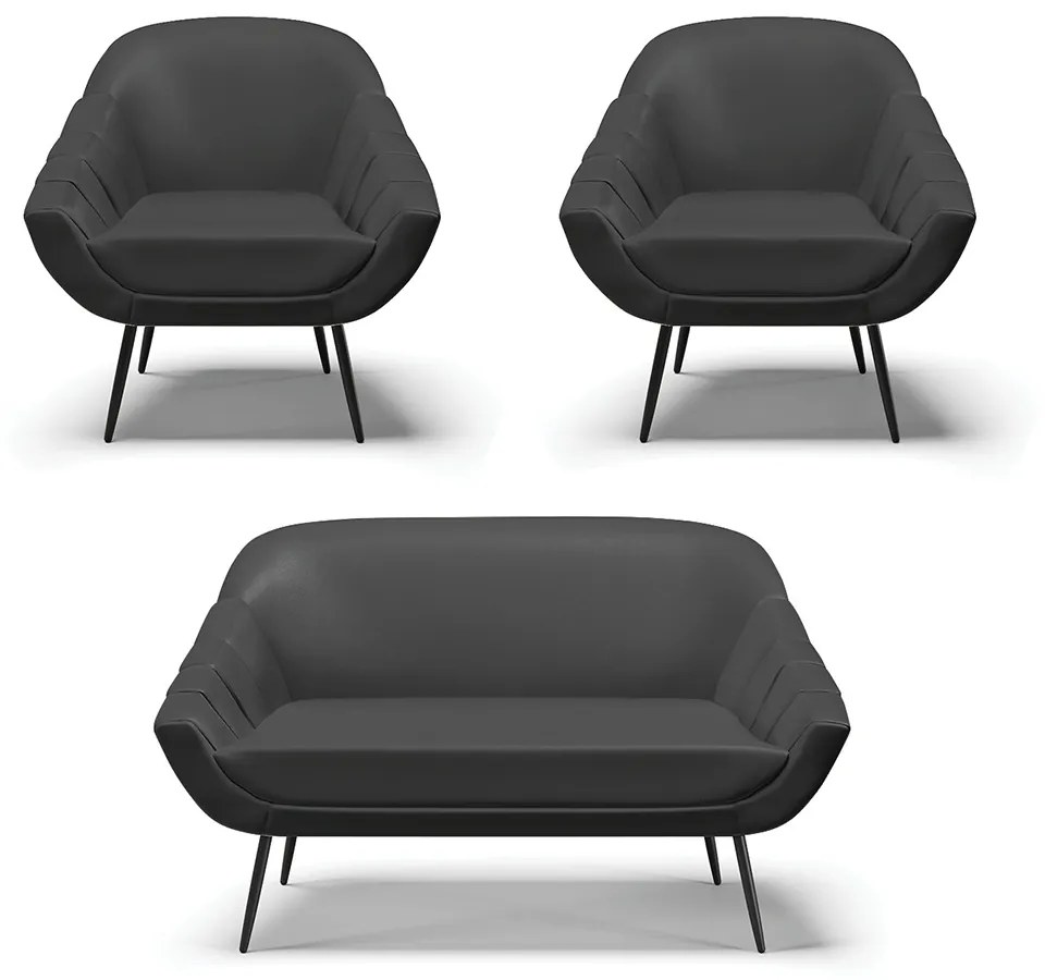 Kit 01 Namoradeira 02 Lugares e 02 Poltronas Giovana Corino Preto Pés Palito de Ferro - D'Rossi