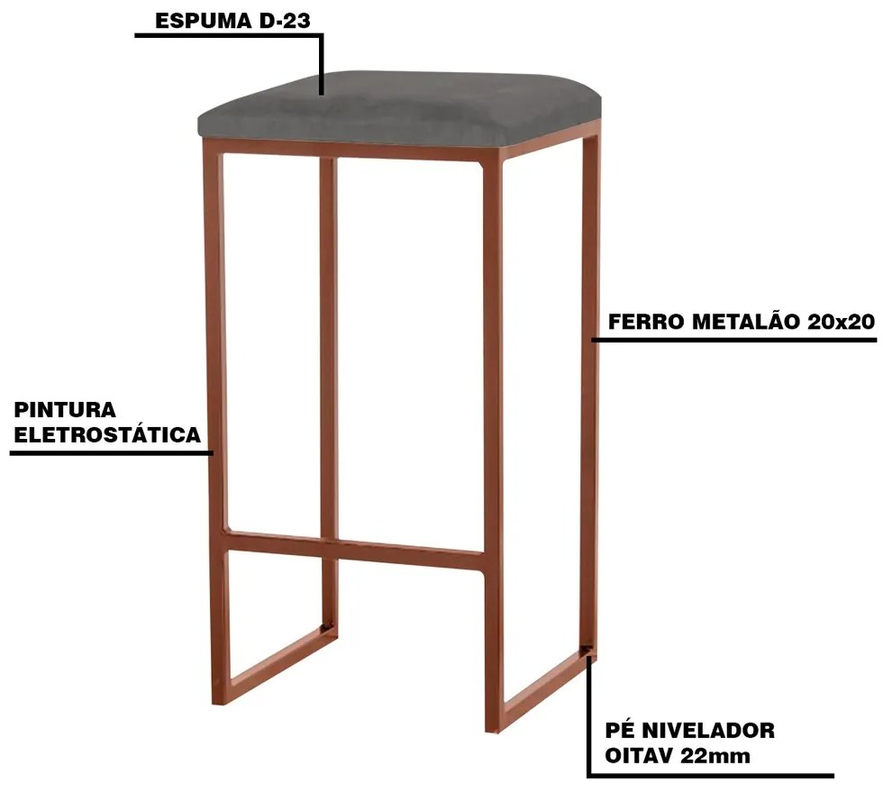 Banqueta Decorativa Billie Base Bronze Suede Cinza G41 - Gran Belo