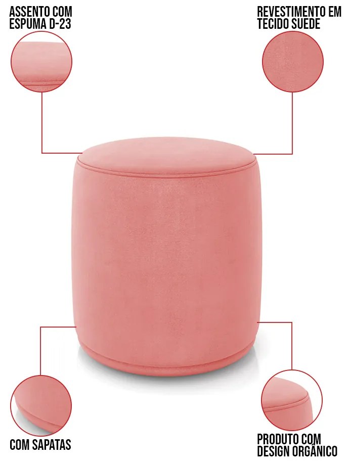 Puff Redondo Orgânico para Sala Kit 2 Malu Suede M11 - D'Rossi - Rose