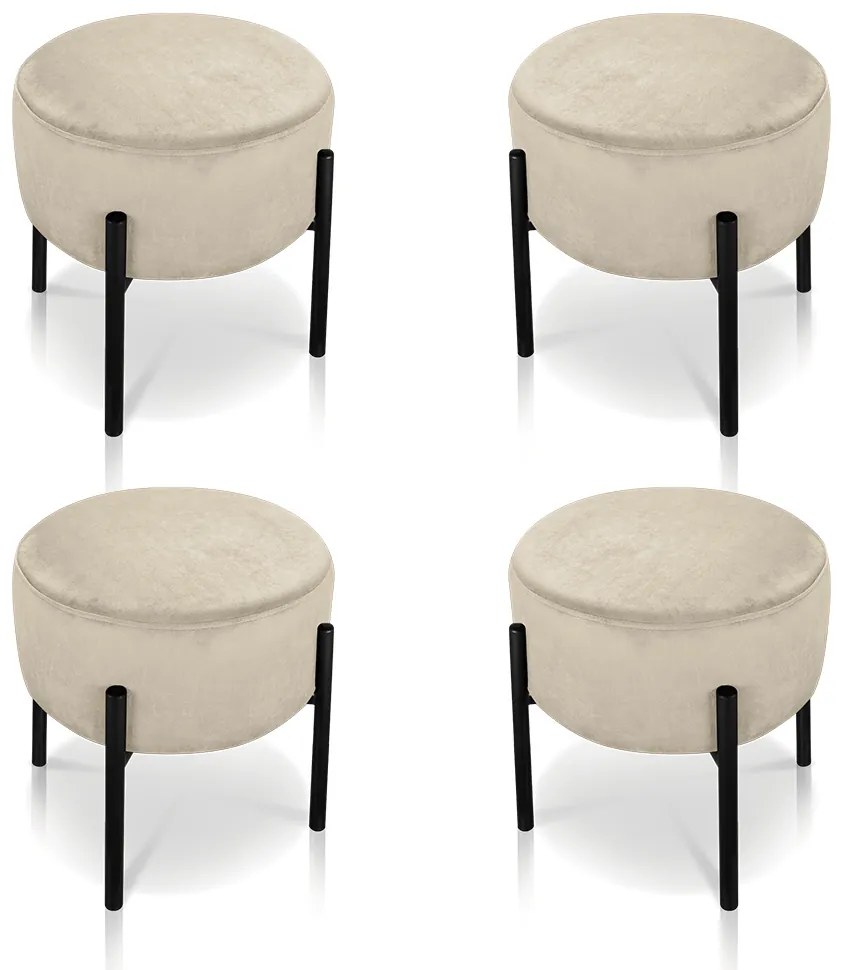 Puff Banqueta Decorativo Industrial Preto Kit 4 Iron Suede Bege D03 - D'Rossi