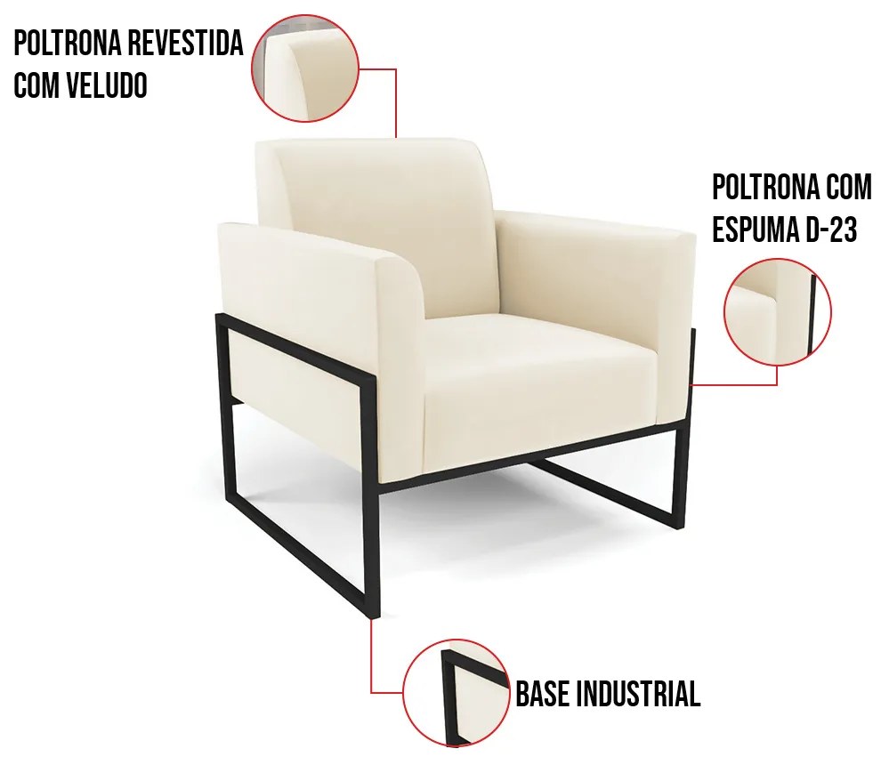 Poltrona Base Industrial Alta Preto Marisa Veludo D03 - D'Rossi - Bege