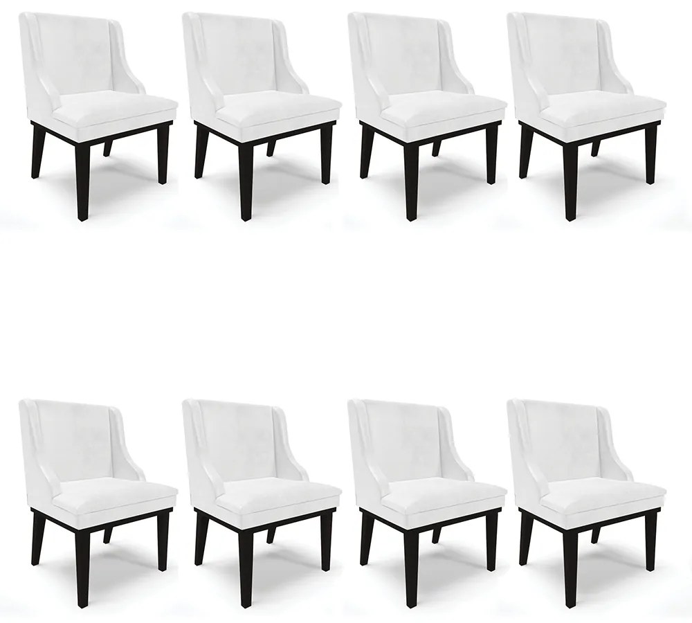 Kit 08 Cadeiras de Jantar Liz Corano Base Fixa Madeira Preto - D'Rossi - Branco