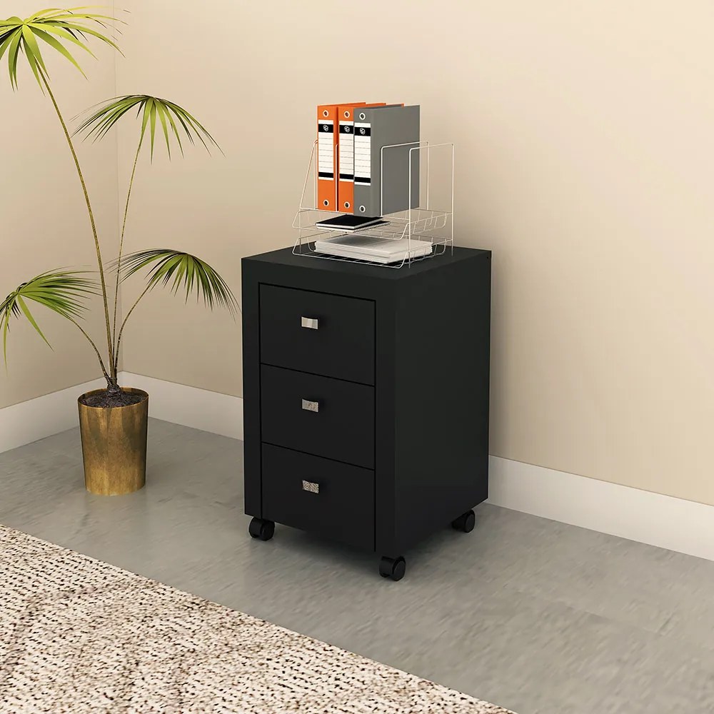Gaveteiro para Escritório Home Office ME4108 MDP Preto G69 - Gran Belo
