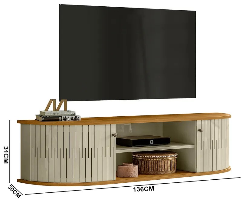 Rack TV 60 Pol 136cm Bancada Suspenso Ripado Norezi Cumaru/Opala M20 - D'Rossi