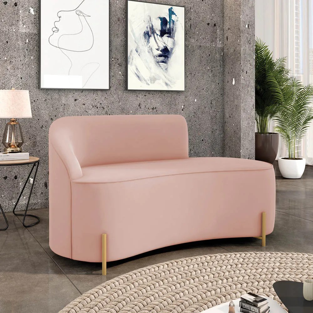 Sofá 2 Lugares Orgânico 140cm Pé Dourado Morgan Veludo D03 - D'Rossi - Rose