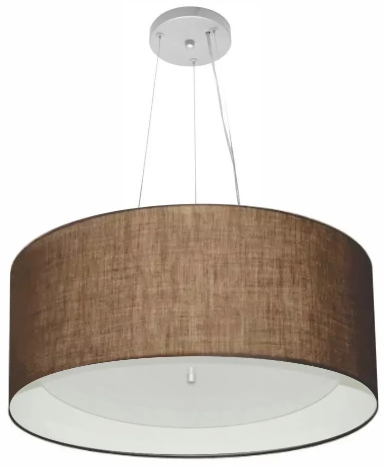 Lustre Pendente Cilíndrico Md-4145 Cúpula em Tecido 50x25cm Café / Branco - Bivolt