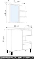 Gabinete Banheiro 80cm e Espelheira 70cm Clari Mel/Arenas F10 - Mpozen