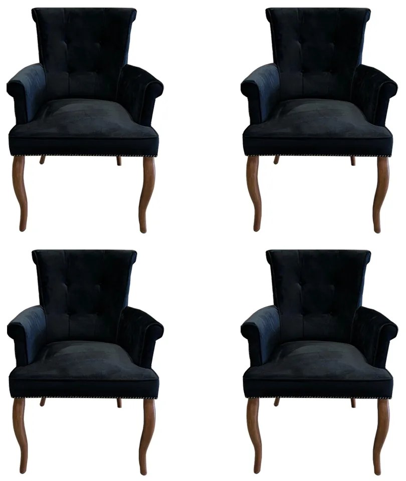 Kit 4 Cadeiras de Jantar Belford Veludo Preto Pés de Madeira Design Sofisticado G48 -  Gran Belo