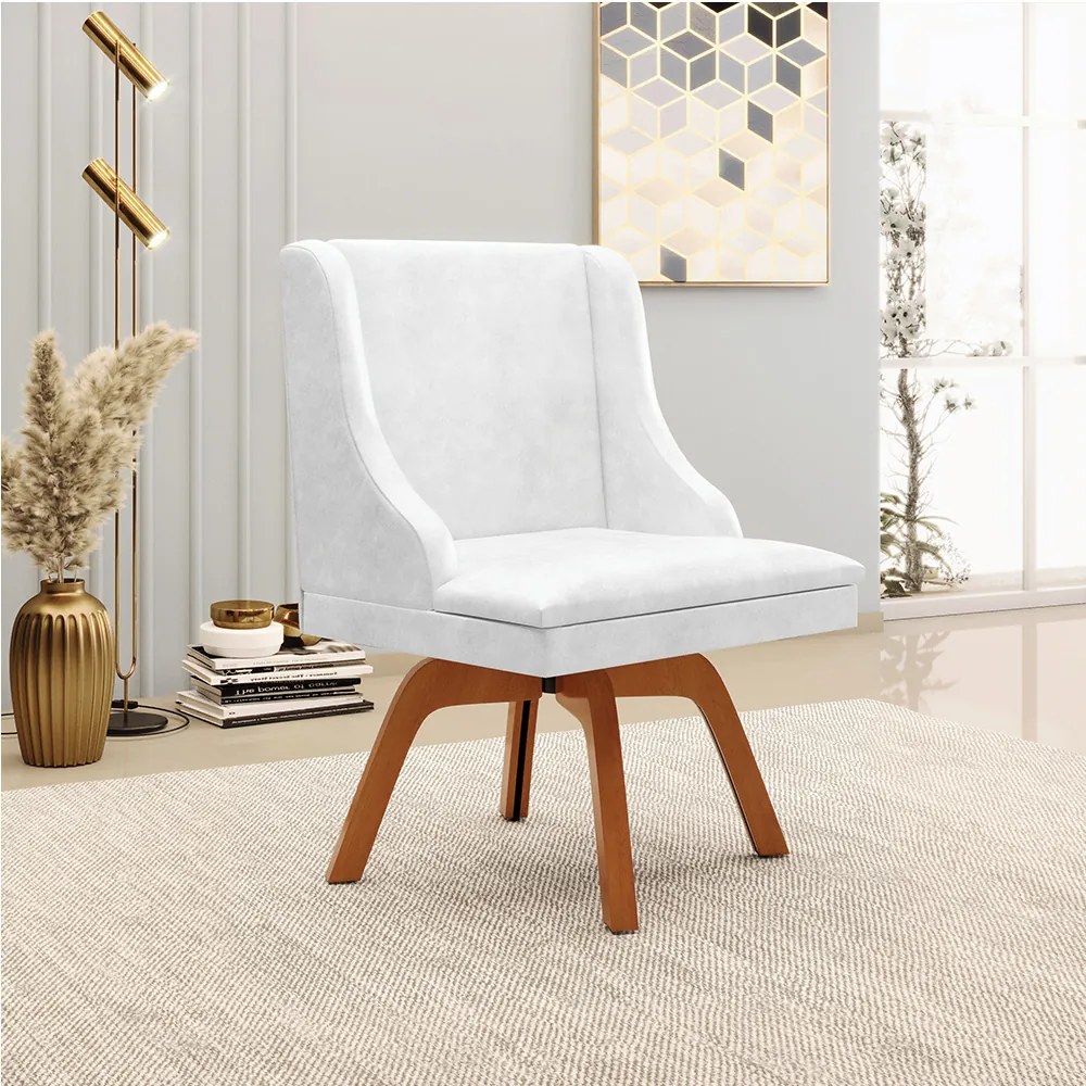 Cadeira de Jantar Liz Corano Branco Base Giratória Madeira Mm35 D03 - D'Rossi