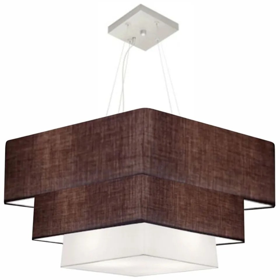 Lustre Pendente Triplo Quadrado Md-4165 Cúpula em Tecido 80x70x60cm Café / Branco - Bivolt