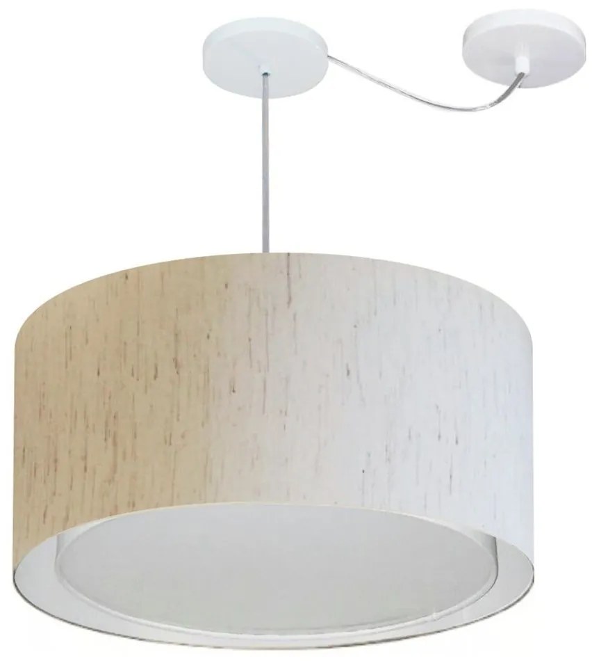Lustre Pendente Cilíndrico Com Desvio Md-4315 Cúpula em Tecido 50x30cm Linho Bege - Bivolt