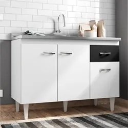 Balcão Gabinete Para Pia Sem Tampo 120cm 3 Portas e 1 Gaveta Flex Gabr