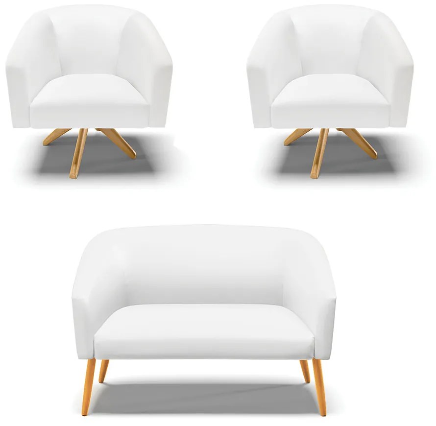 Namoradeira e 2 Poltronas Giratória MA30 Stella Sintético Branco D03 - D'Rossi