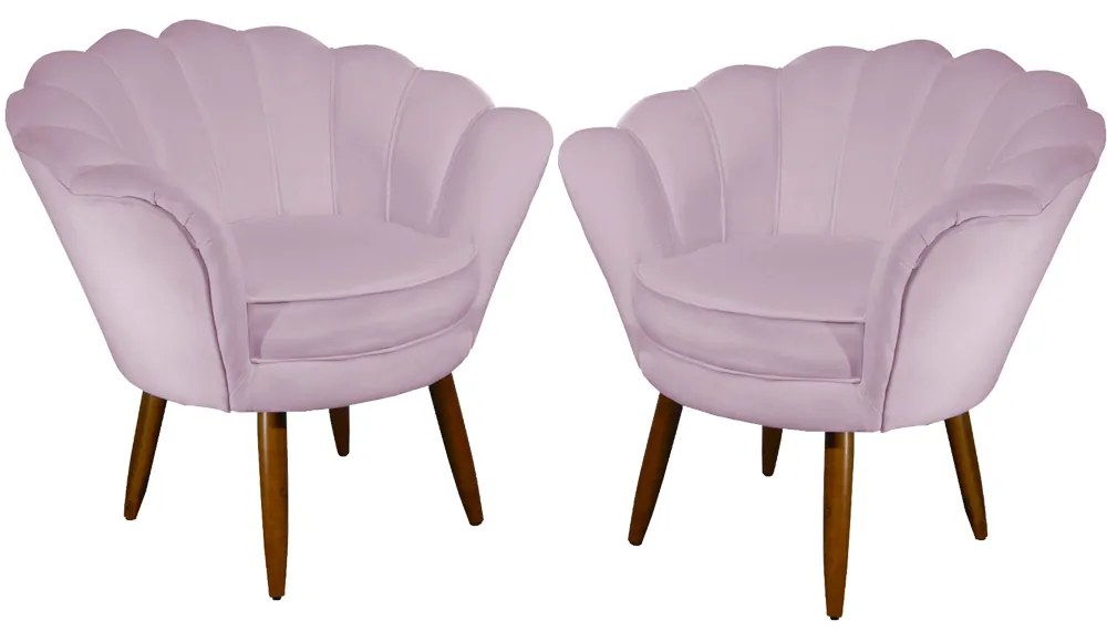 Kit 2 Poltronas Decorativas Pétala Pés Palito Veludo Rosê - Sheep Estofados