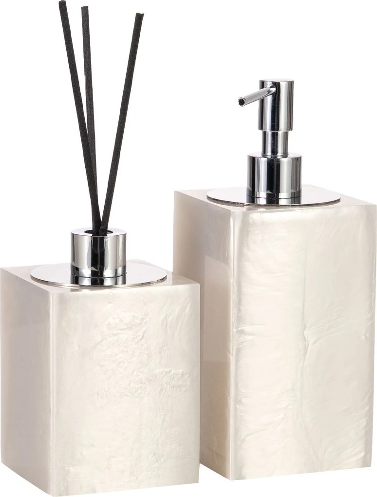 Conjunto Banheiro Duo Quadrado Resina Madrepérola - Cromado