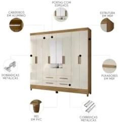 Guarda Roupa Casal 204cm Com Espelho Vitta Freijó/Off Z17 - Mpozena