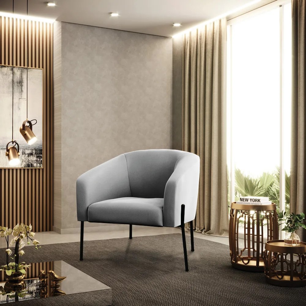 Poltrona Sala Decorativa Pé de Ferro Preto Kit 2 Stella Suede D03 - D'Rossi - Cinza