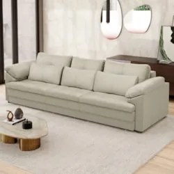 Sofá Retrátil 4 Lugares Para Sala 332cm Dijon Couro Creme S07 - Mpozen