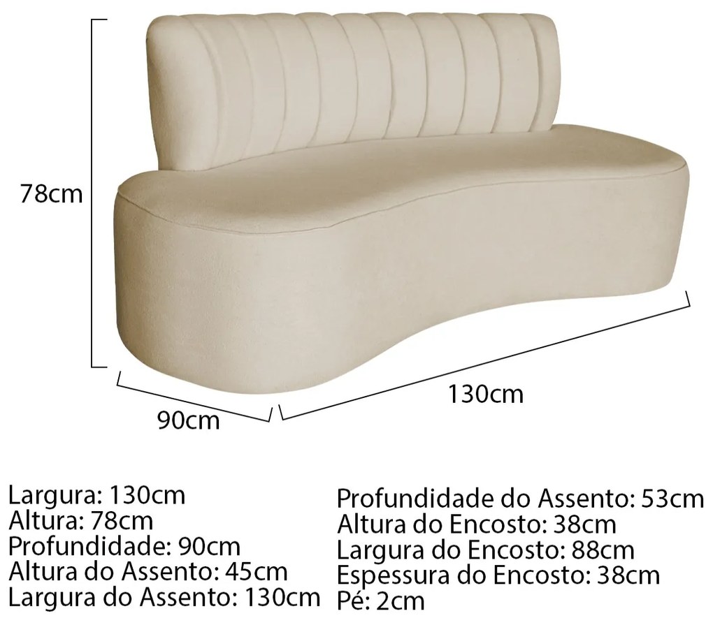 Sofá Curvo 2 Lugares Organico Sala Recepção Escritório Valência 130cm Linho