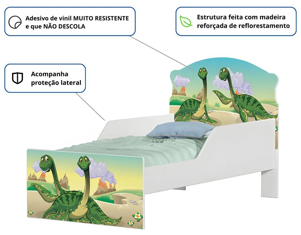 Mini Cama Infantil 153,2x79cm com Proteção Lateral Personagens K02 - D'Rossi - DINOSSAURO