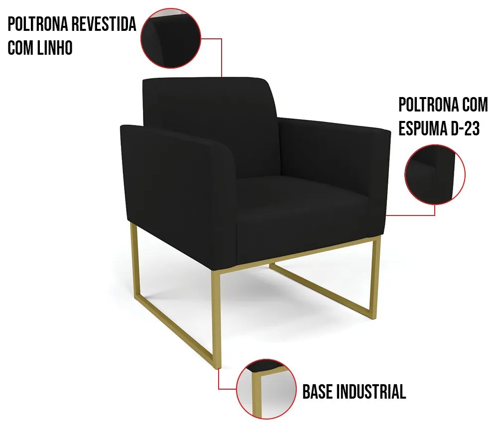 Poltrona Base Industrial Dourado Marisa Linho - A79 Preto