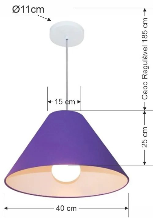 Lustre Pendente Cone Md-4078 Cúpula em Tecido 25/40x15cm Roxo - Bivolt