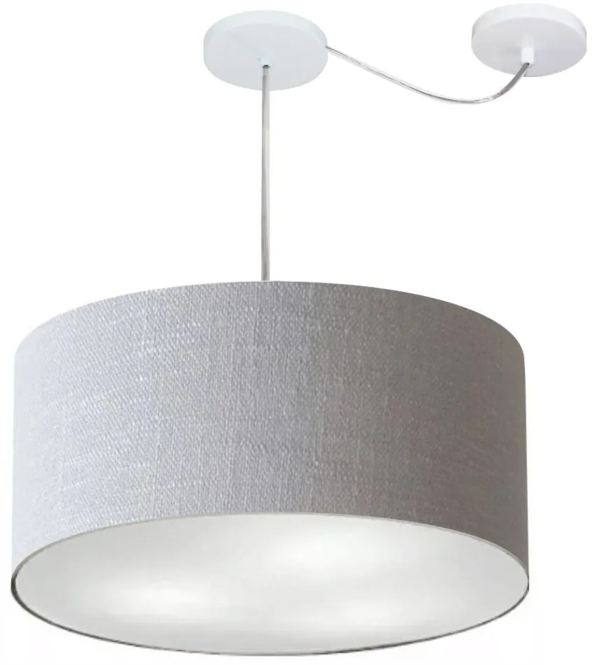 Lustre Pendente Cilíndrico Com Desvio Md-4252 Cúpula em Tecido 55x25cm Rustico Cinza - Bivolt