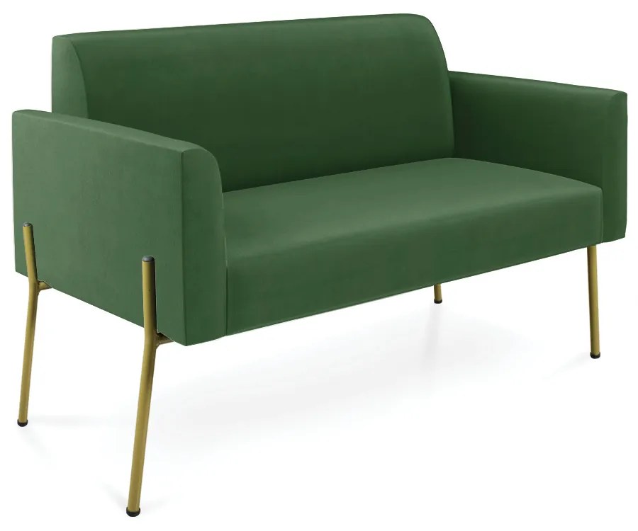 Sofá Namoradeira 2 Lugares Pé de Ferro Dourado Marisa Suede Verde D03 - D'Rossi