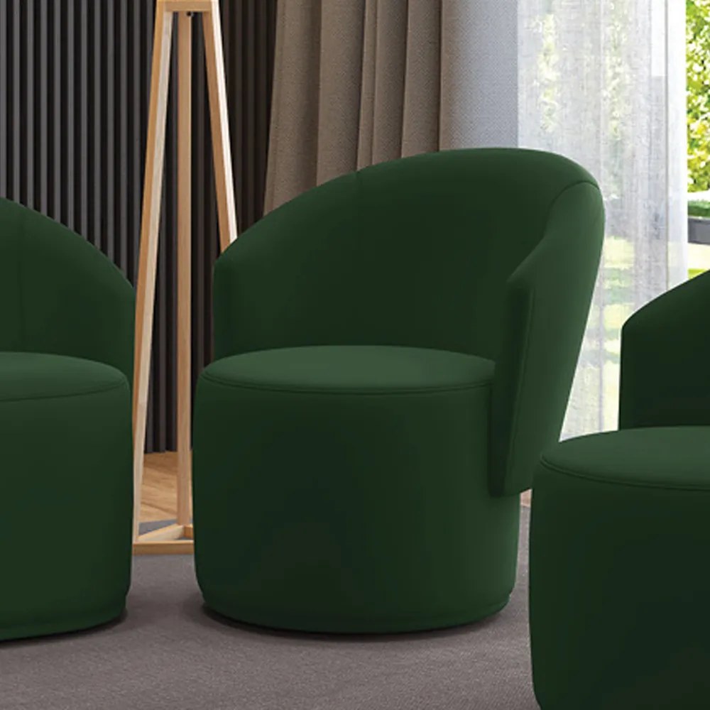 Poltrona Decorativa Orgânica Fixa para Sala Malu Veludo M11 - D'Rossi - Verde