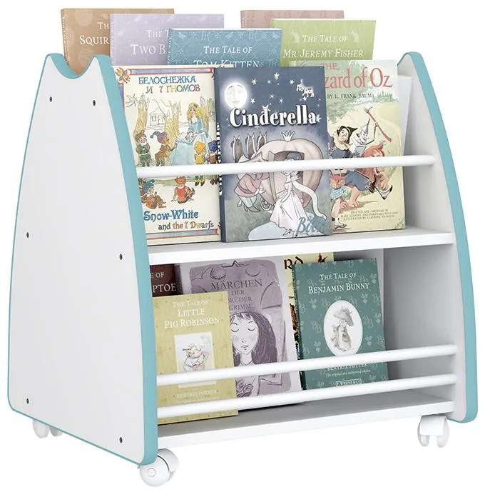 Biblioteca Porta Livros Infantil Abraço De Mãe 4 Rodízios - Branco/azul