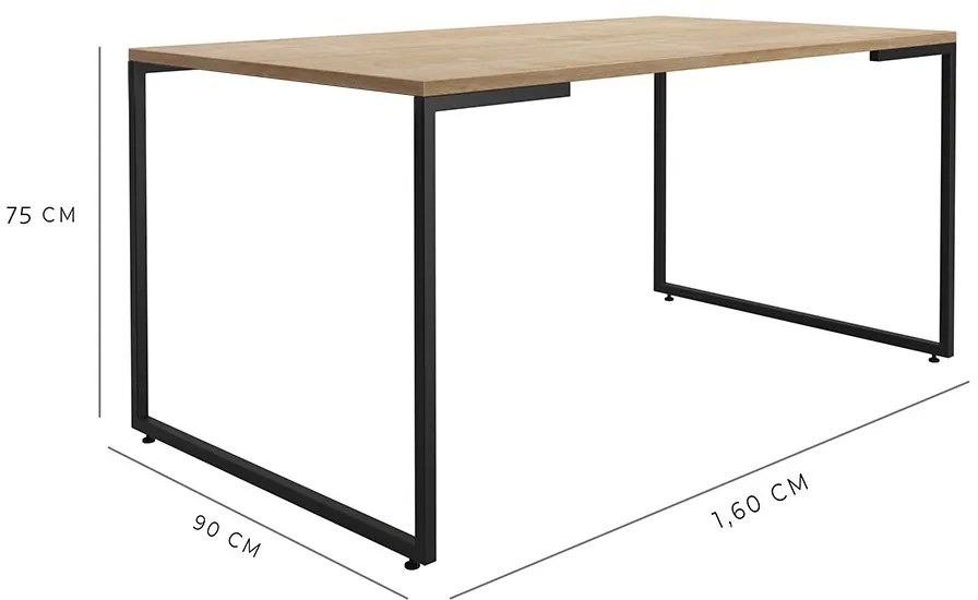 Mesa de Jantar 6 Lugares Retangular Industrial 160cm Porto Natural/Preto L06 - D'Rossi