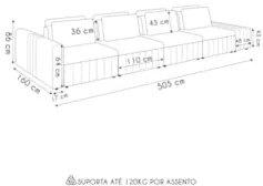 Sofá Ilha e Puff Sala Living 505cm Siesta Z32 Boucle Bege Claro - Mpoz