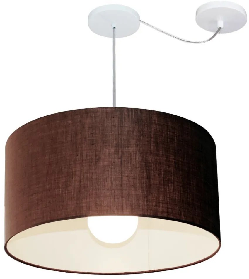 Lustre Pendente Cilíndrico Com Desvio Md-4233 Cúpula em Tecido 55x30cm Café - Bivolt