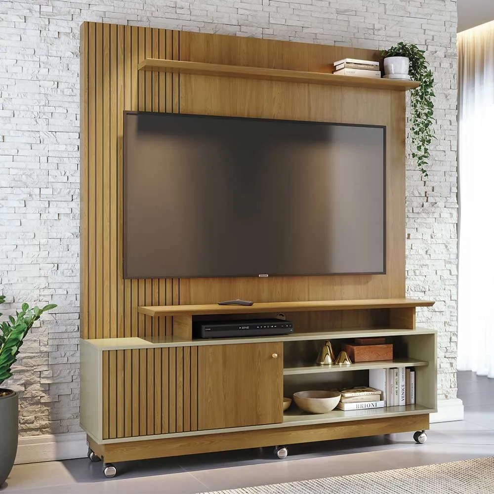 Home Theater Homero MDP Porta 2 Prateleiras até 65 Cumaru/Opala G97 - Gran Belo