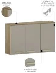 Armário de Cozinha Aéreo 120cm 3 Portas Nádia Mocca/Avelã L01 - Mpozen