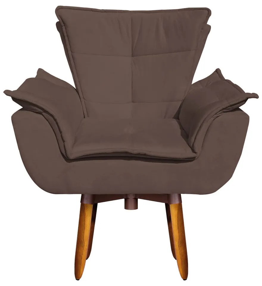 Kit Poltrona Opala Com Puff Opala Suede Base Giratoria Pés Palito D03 - D'Rossi - Marrom