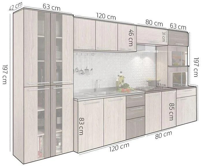 Móveis Cozinha Completa Modulada Balcão Aéreos Torre Quente Carvalho