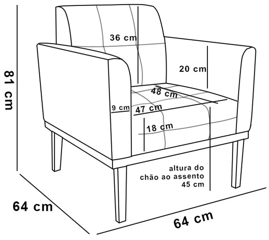 Kit 2 Poltronas Decorativas Karen Pés Fixo em Madeira Preto Suede Cinza G19 - Gran Belo