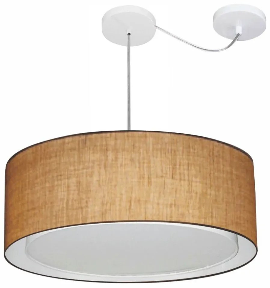 Lustre Pendente Cilíndrico Com Desvio Md-4317 Cúpula em Tecido 60x25cm Palha - Bivolt