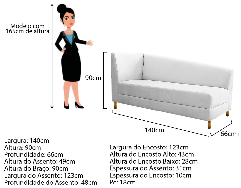 Recamier Valéria 140cm Lado Direito Suede Branco - ADJ Decor