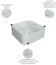 Cuba Pia Para Banheiro Quadrada 32cm Ágata C08 Cinza - Mpozenato