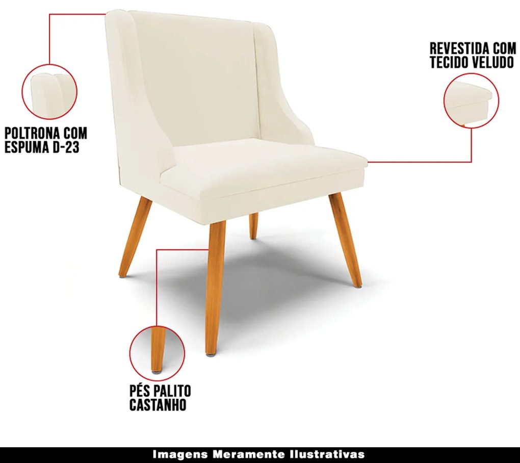 Cadeira Decorativa Sala de Jantar Pés Palito de Madeira Firenze Veludo Bege/Natural G19 - Gran Belo